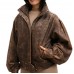 Laverapelle Women's Genuine Cow Ruboff Bomber Leather Jacket (Black, Bomber Jacket) - 2621006