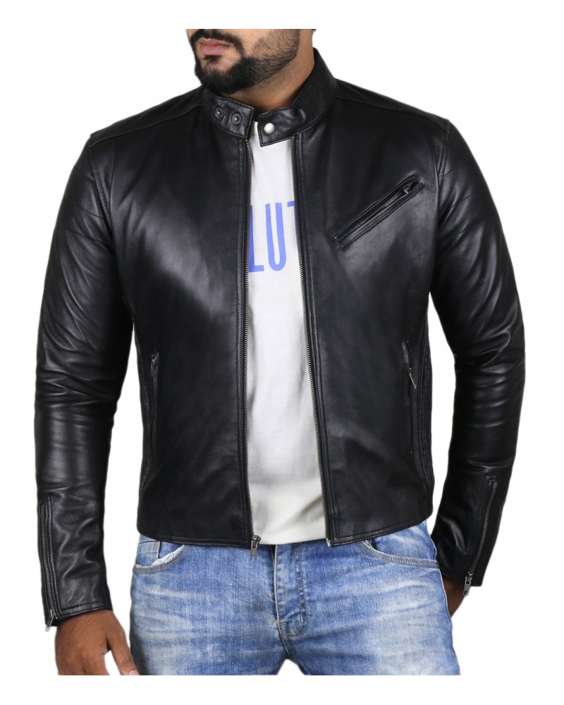 Laverapelle Men's Genuine Lambskin Leather Jacket (Racer Jacket) - 1501008