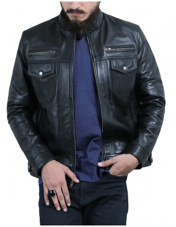 Laverapelle Men's Sheep Leather Bomber Biker Jacket 6 Front Pockets (Officer Jacket) - 1501795