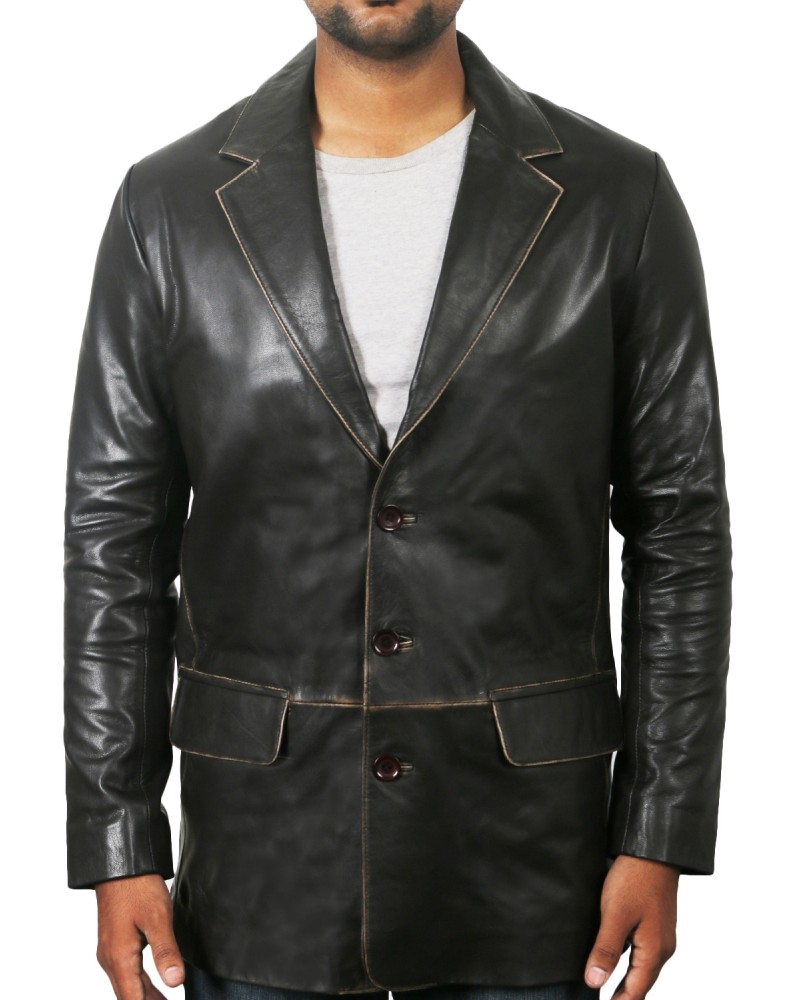 Laverapelle Men's 3 Button Vintage Real Cowhide Leather Stylish Coat (Blazer Coat) - 1502801
