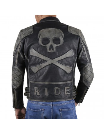 Laverapelle Men's Genuine Cow Ruboff Leather Jacket with Skull and Crossbones Design (Double Rider Jacket) - 1701008 Laverapelle Men's Genuine Cow Ruboff Leather Jacket with Skull and Crossbones Design (Double Rider Jacket) - 1701008