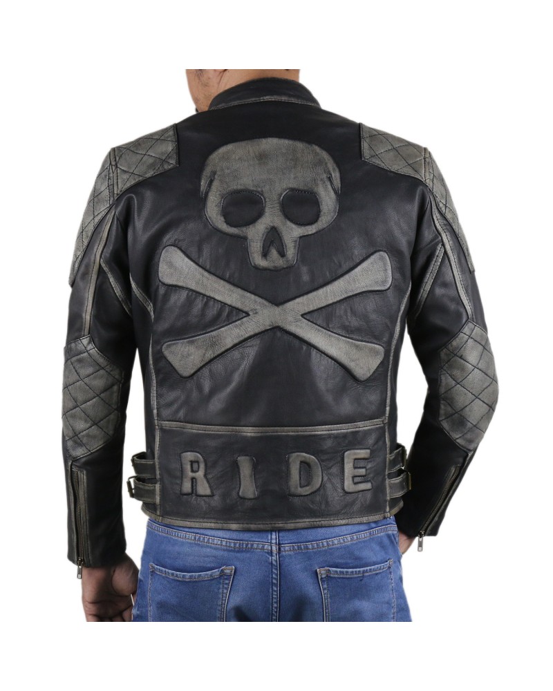 Laverapelle Men's Genuine Cow Ruboff Leather Jacket with Skull and Crossbones Design (Double Rider Jacket) - 1701008 Laverapelle Men's Genuine Cow Ruboff Leather Jacket with Skull and Crossbones Design (Double Rider Jacket) - 1701008