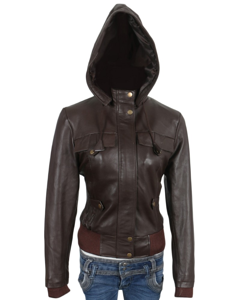 Laverapelle Women's Genuine Lambskin Leather Jacket (Hooded) - 1721042