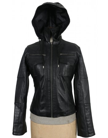 Laverapelle Women's Genuine Lambskin Leather Jacket (Hooded) - 1821003 Laverapelle Women's Genuine Lambskin Leather Jacket (Hooded) - 1821003