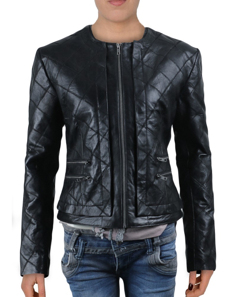 Laverapelle Women's Genuine Lambskin Leather Jacket (Patchwork) - 2021711 Laverapelle Women's Genuine Lambskin Leather Jacket (Patchwork) - 2021711