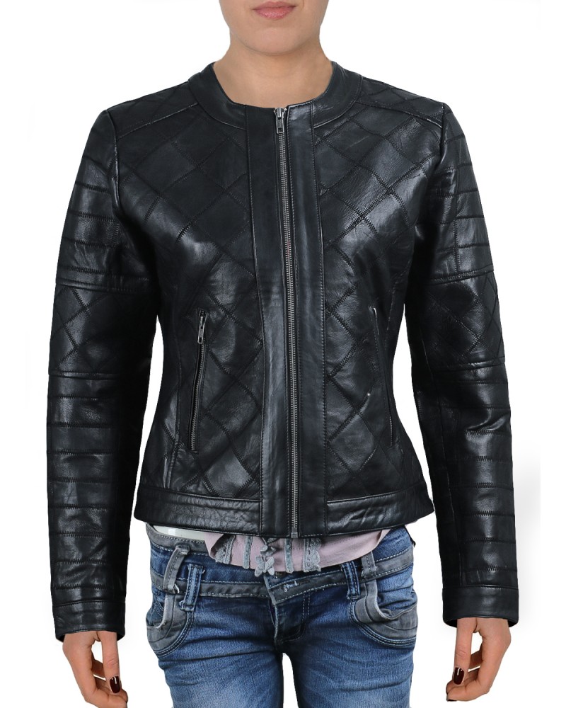 Laverapelle Women's Genuine Lambskin Leather Jacket (Patchwork) - 2021724 Laverapelle Women's Genuine Lambskin Leather Jacket (Patchwork) - 2021724