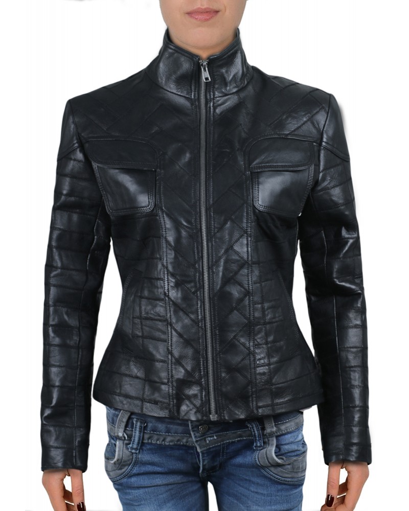 Laverapelle Women's Genuine Lambskin Leather Jacket (Patchwork) - 2021728 Laverapelle Women's Genuine Lambskin Leather Jacket (Patchwork) - 2021728