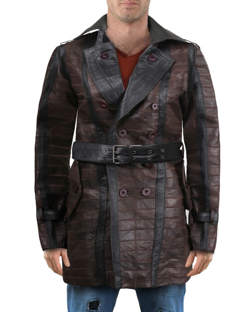 Laverapelle Men's Genuine Lambskin Leather Over Coat (Black, Patchwork) - 2302001