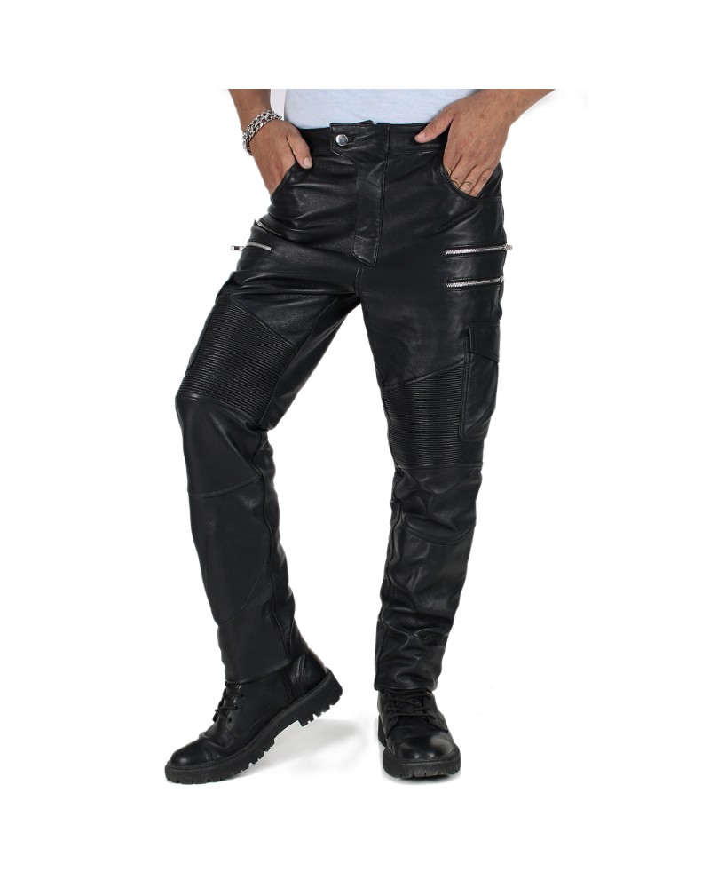 Laverapelle Men's Genuine Lambskin Leather Pants (Black, Biker Pants) - 2304007