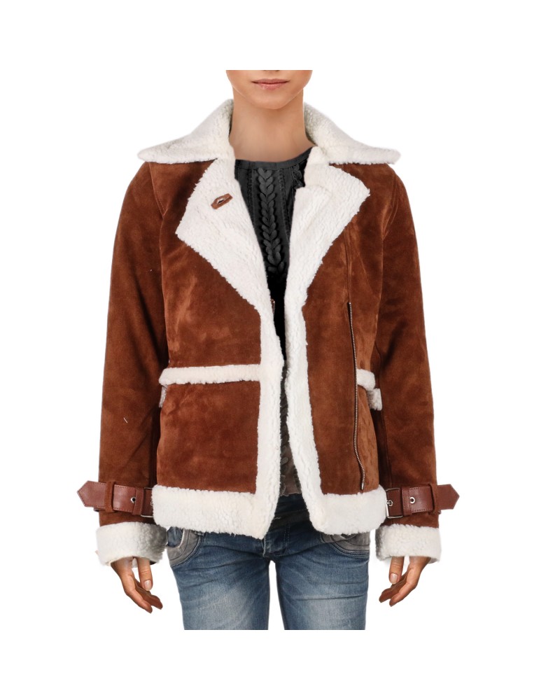 Laverapelle Women's Genuine Cow suede Leather Jacket (Black, Aviator jacket) - 2321001