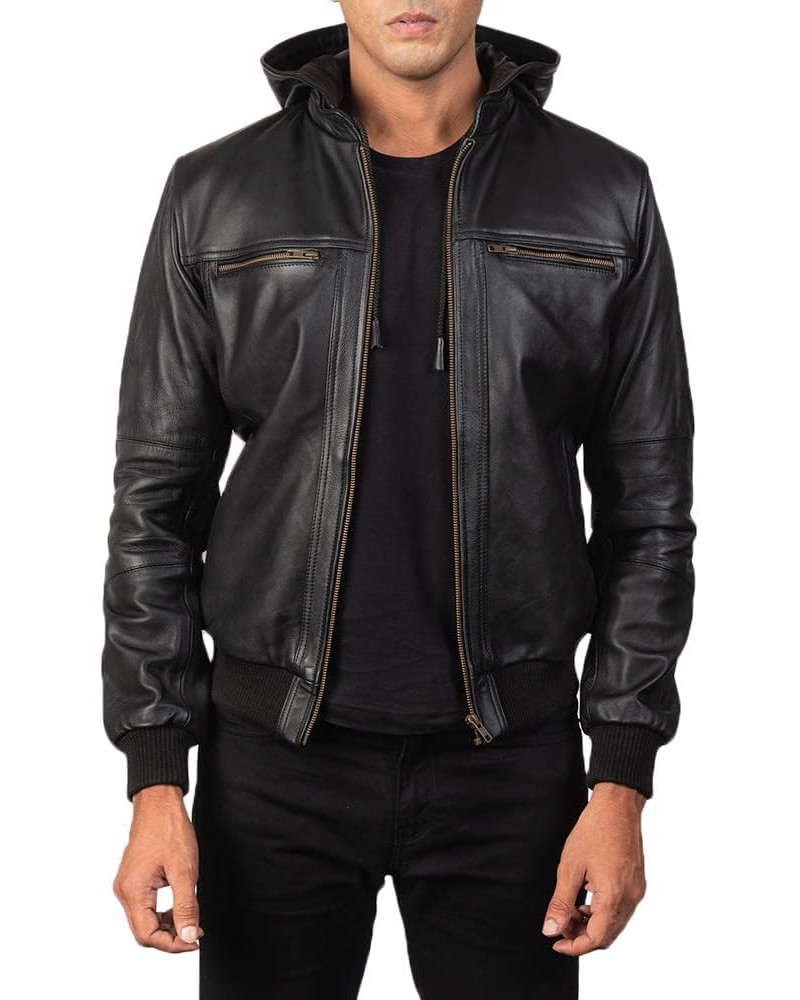 Laverapelle Men's Genuine Lambskin Leather Jacket (Black, Hooded Jacket) - 2401001 Laverapelle Men's Genuine Lambskin Leather Jacket (Black, Hooded Jacket) - 2401001