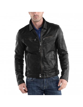 Laverapelle Men's Genuine Lambskin Leather Jacket (Black, Racer Jacket) - 2401012