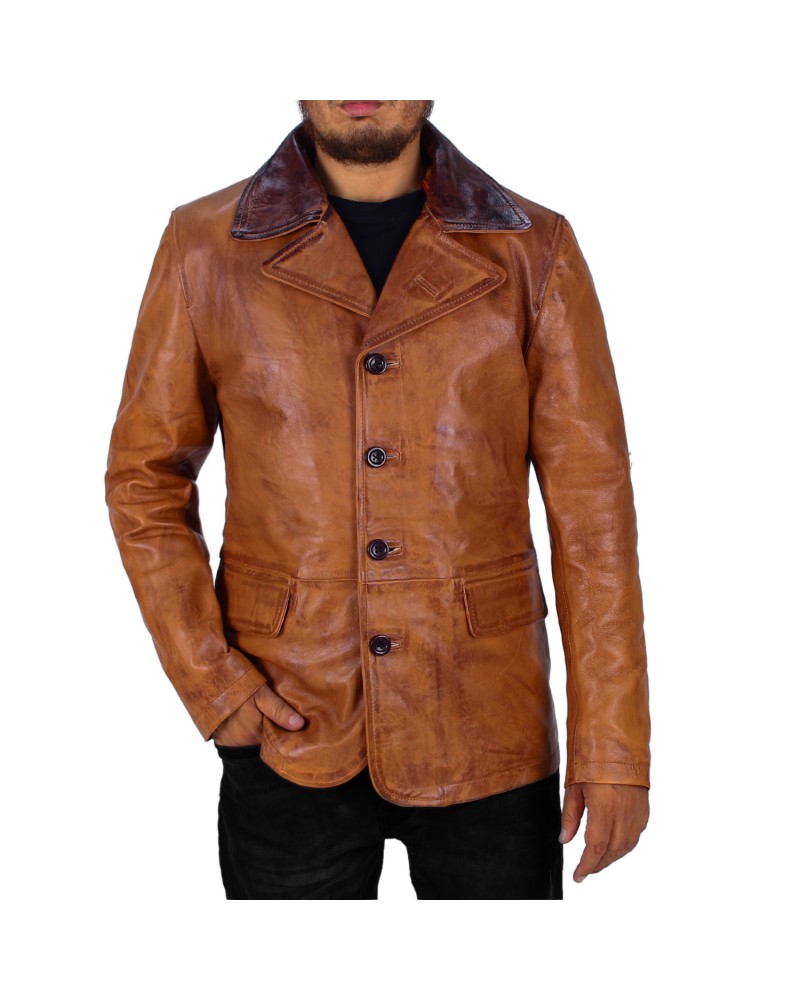 Laverapelle Men's Dead Redemption Leather Jacket (Black, Officer Coat) - 2402003