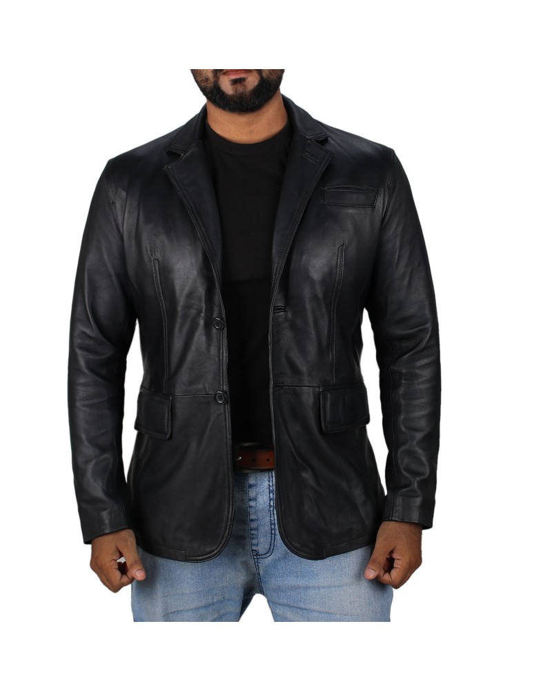 Laverapelle Men's Genuine Lambskin Leather Coat (Black, Blazer Jacket) - 2402004