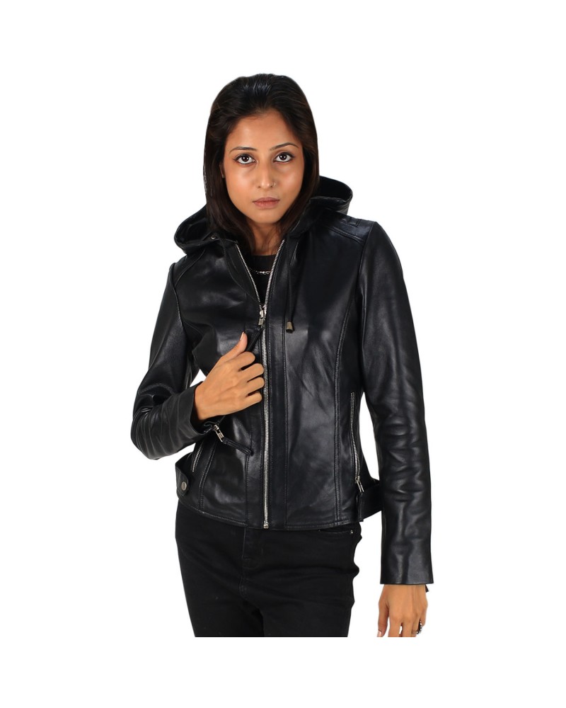 Laverapelle Women's Genuine Lambskin Hooded Zipper Leather Jacket Laverapelle Women's Genuine Lambskin Hooded Zipper Leather Jacket