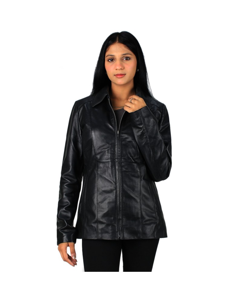Laverapelle Women's Genuine Lambskin Long Zipper Leather Jacket
