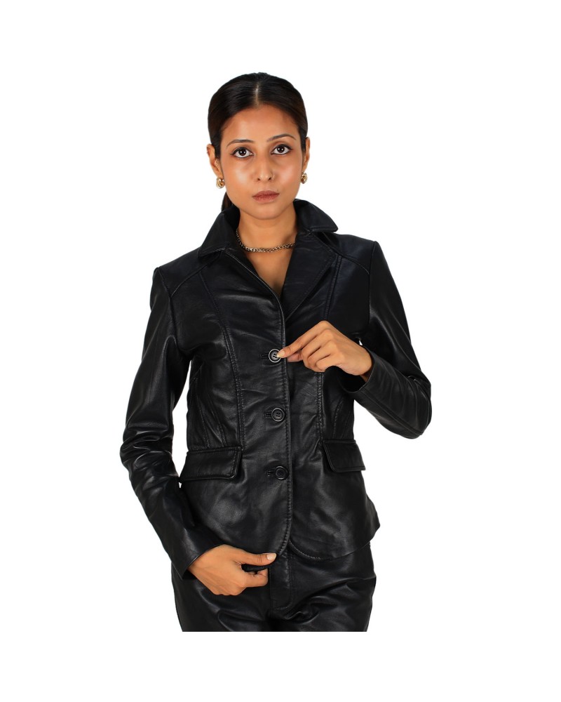 Laverapelle Women's Genuine Lambskin Three Buttoned Leather Blazer Laverapelle Women's Genuine Lambskin Three Buttoned Leather Blazer