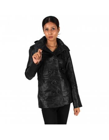 Laverapelle Women's Genuine Lambskin Short Hooded Leather Pea Coat Laverapelle Women's Genuine Lambskin Short Hooded Leather Pea Coat