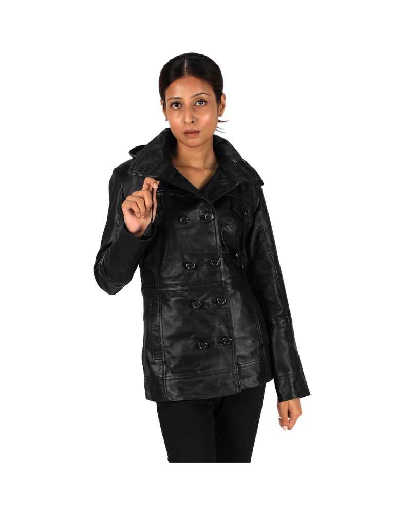 Laverapelle Women's Genuine Lambskin Short Hooded Leather Pea Coat Laverapelle Women's Genuine Lambskin Short Hooded Leather Pea Coat