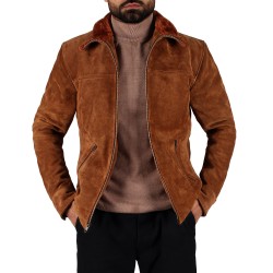 Laverapelle Men’s Fur Collared Aviator Cow Suede Leather Jacket (Black, Shearling Jacket) - 2501006