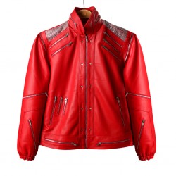Laverapelle MJ "Beat It" Style Red Leather Jacket - Retro 80s Costume for Men | Cosplay Musical Icon Outfit