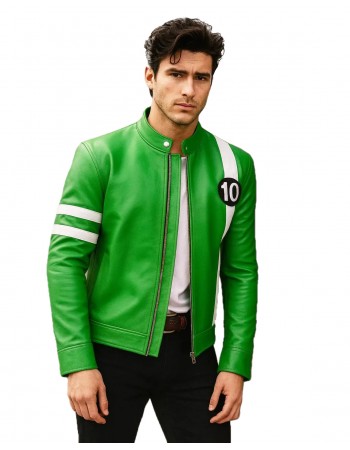 Superhero Ryan Kelley Alien Swarm Tennyson Ben 10 Green Cosplay Leather Jacket