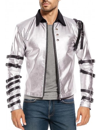 Michael Jackson Bad Tour Silver Buckle Sleeve Jacket | Iconic Stage Punk Style