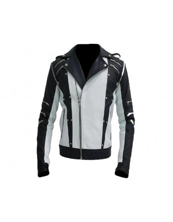 Michael Jackson Pepsi Punk Rock Style Black and White Leather Biker Jacket
