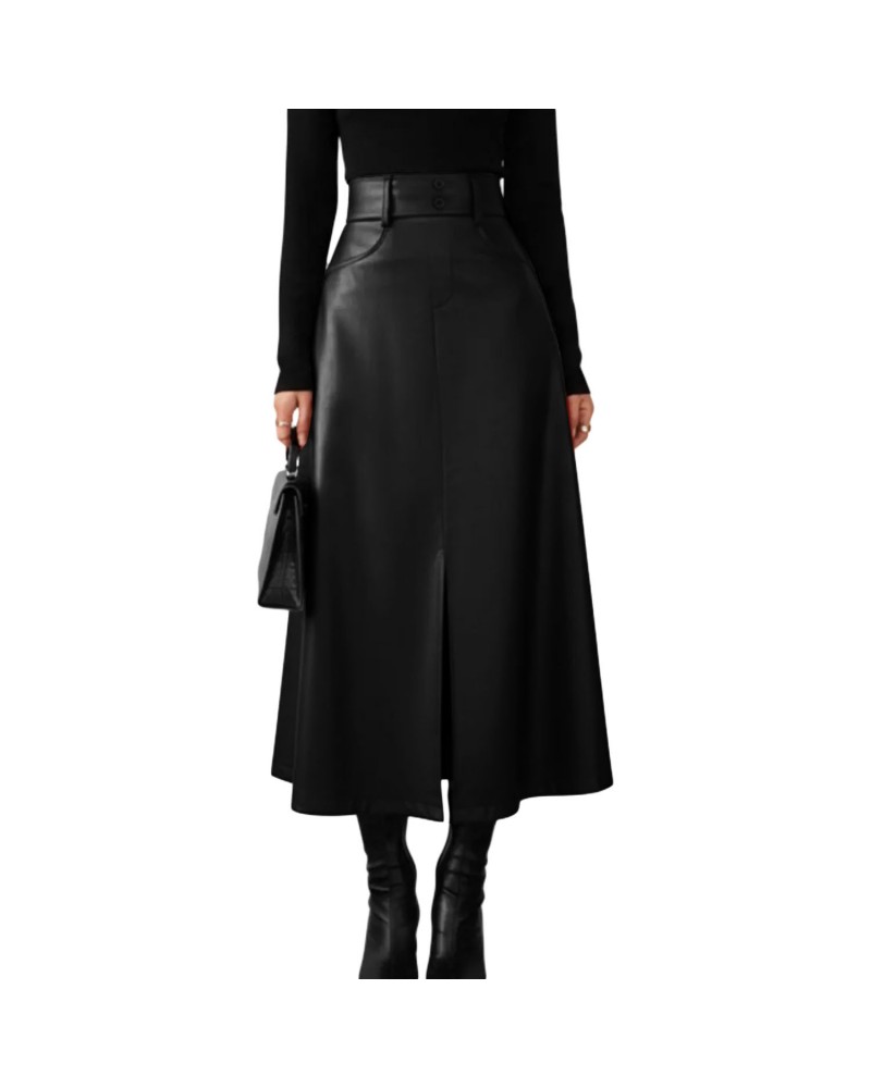 Laverapelle Women's Lambskin Leather High Waisted  A-Line Maxi Skirts (Black, Maxi  Skirt) - 2625002