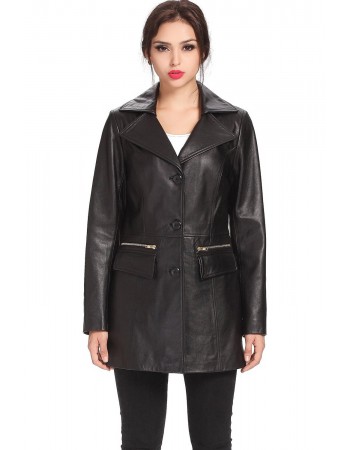 Laverapelle Women's Genuine Lambskin Leather Coat (Officer Coat) - 1522703